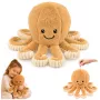 LEAN TOYS Plüsch-Oktopus Kuscheltier mit elastischen Tentakeln Beige 30 cm