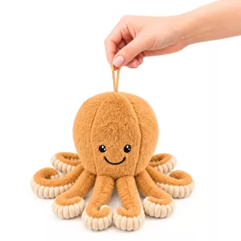 LEAN TOYS Plüsch-Oktopus Kuscheltier mit elastischen Tentakeln Beige 30 cm