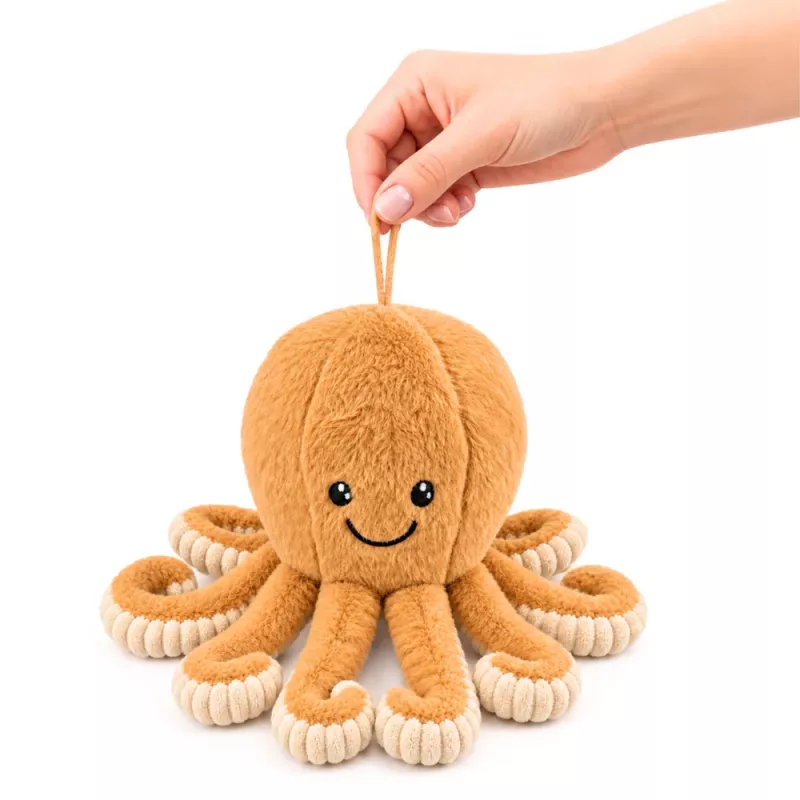 LEAN TOYS Plüsch-Oktopus Kuscheltier mit elastischen Tentakeln Beige 30 cm