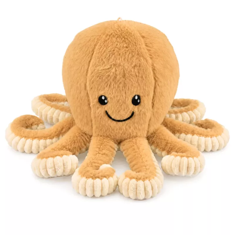 LEAN TOYS Plüsch-Oktopus Kuscheltier mit elastischen Tentakeln Beige 30 cm