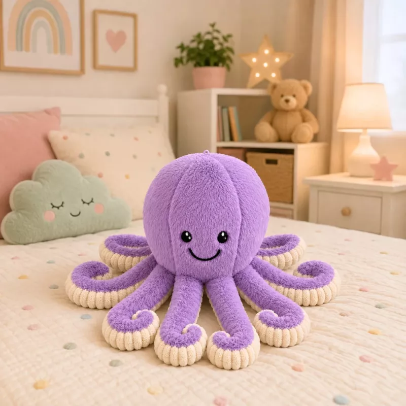 LEAN TOYS Plüsch-Oktopus Kuscheltier mit elastischen Tentakeln Lila 50 cm