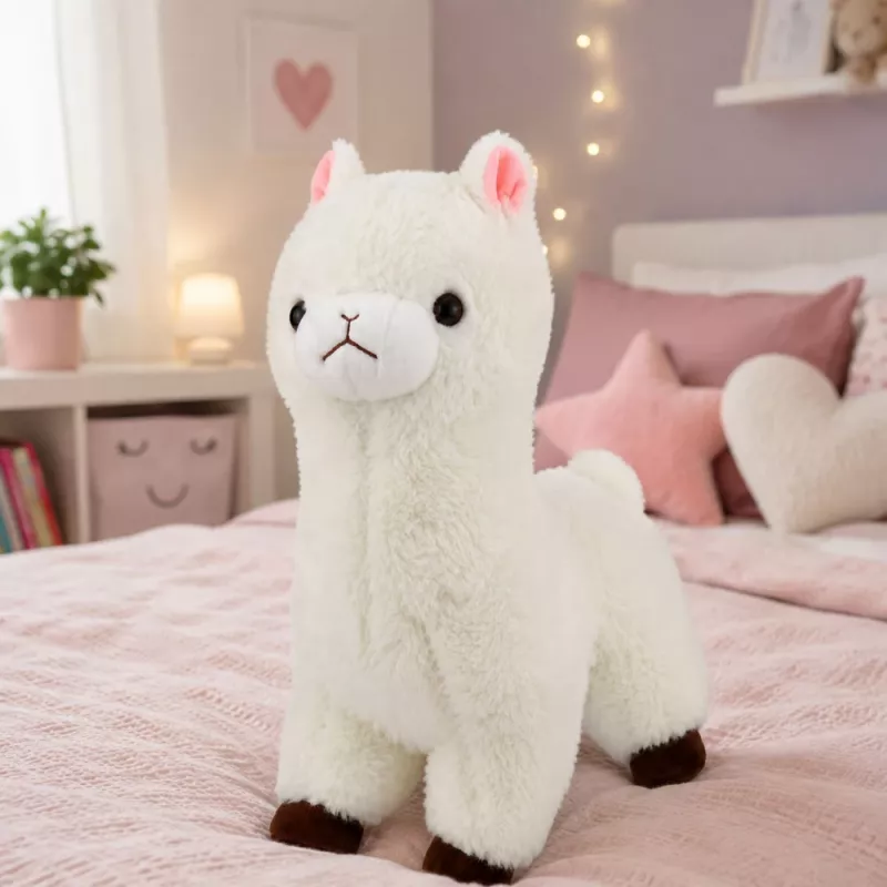 LEAN TOYS Plüsch-Alpaka-Lama weiches Fell Weiß 38 cm