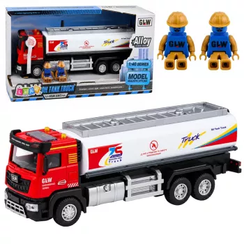 LEAN TOYS Tanklastwagen Metall Antrieb Lichter Geräusche Rot und Weiß 1:40