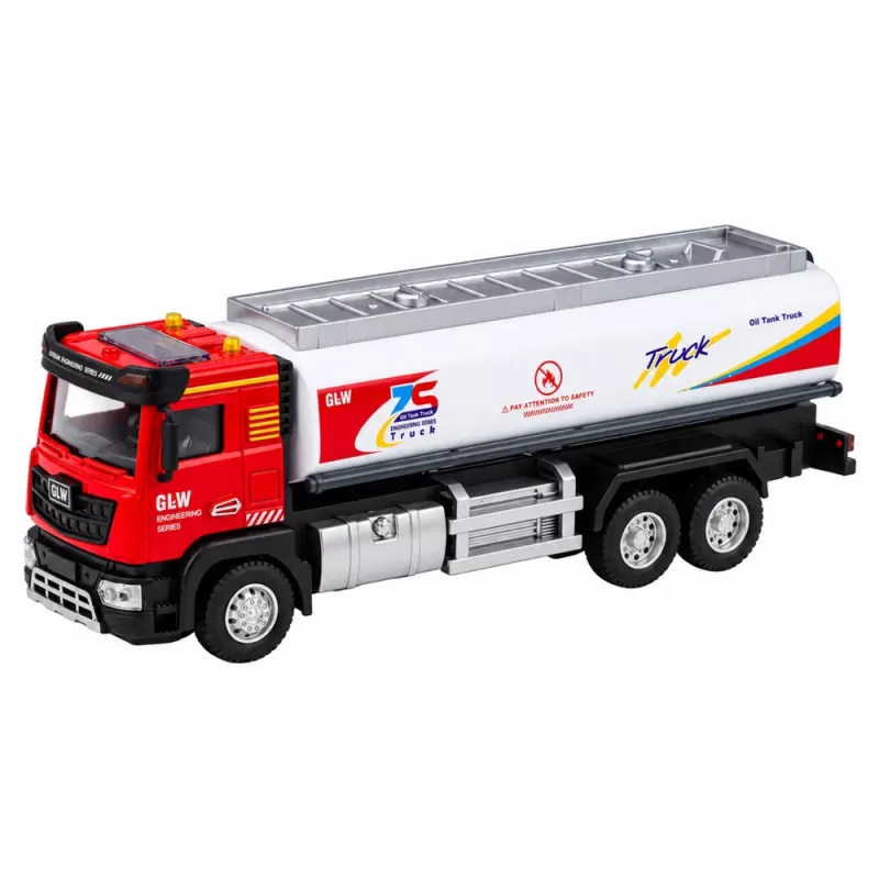 LEAN TOYS Tanklastwagen Metall Antrieb Lichter Geräusche Rot und Weiß 1:40