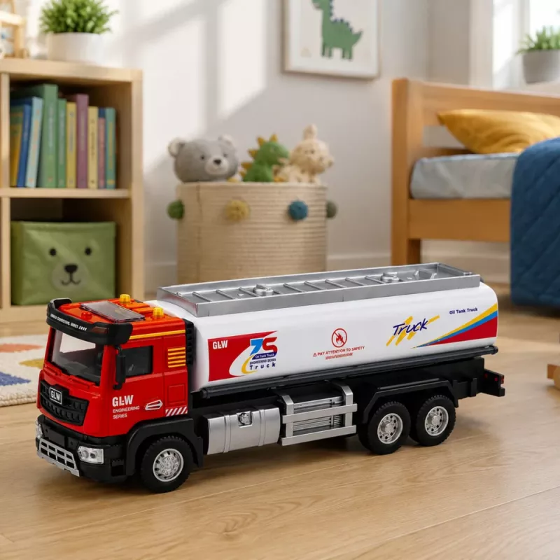LEAN TOYS Tanklastwagen Metall Antrieb Lichter Geräusche Rot und Weiß 1:40