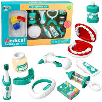LEAN TOYS Kleines Zahnarzt-Set mit vibrierender Zahnbürste, Blau, 15 Teile