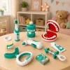 LEAN TOYS Kleines Zahnarzt-Set mit vibrierender Zahnbürste, Blau, 15 Teile