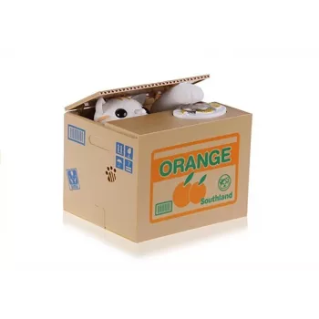 LEAN TOYS Mischief Sparbox Süßes Kätzchen Geldbox Spardose - Weiße Katze mit brauner Box
