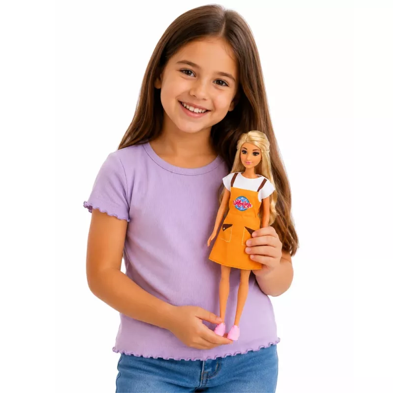 LEAN TOYS Anlily Puppe Kassiererin Verkäuferin Registrierkasse Lebensmittel Spielset