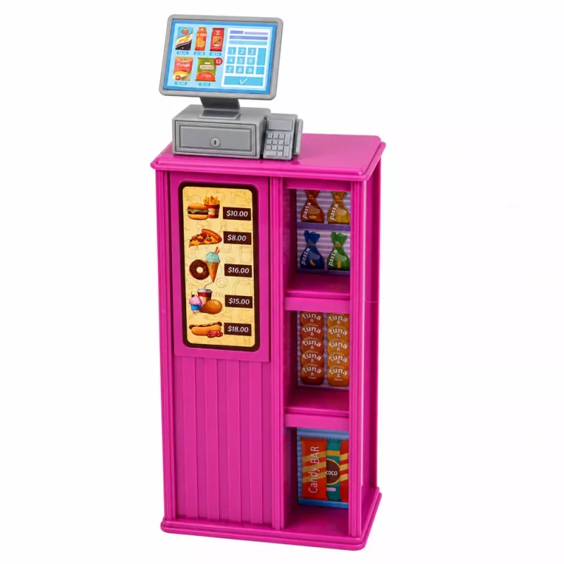 LEAN TOYS Anlily Puppe Kassiererin Verkäuferin Registrierkasse Lebensmittel Spielset