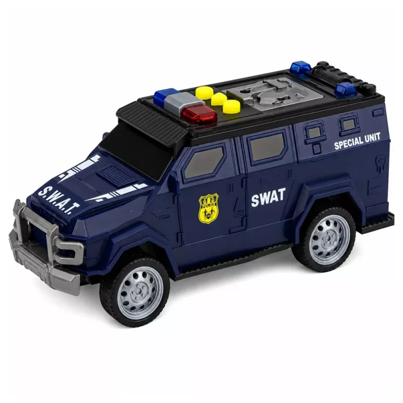 LEAN TOYS SWAT Spezialeinheit Polizeiauto 1:32 Maßstab mit Lichtern, Geräuschen und Rückzieher-Aktion - Marineblau