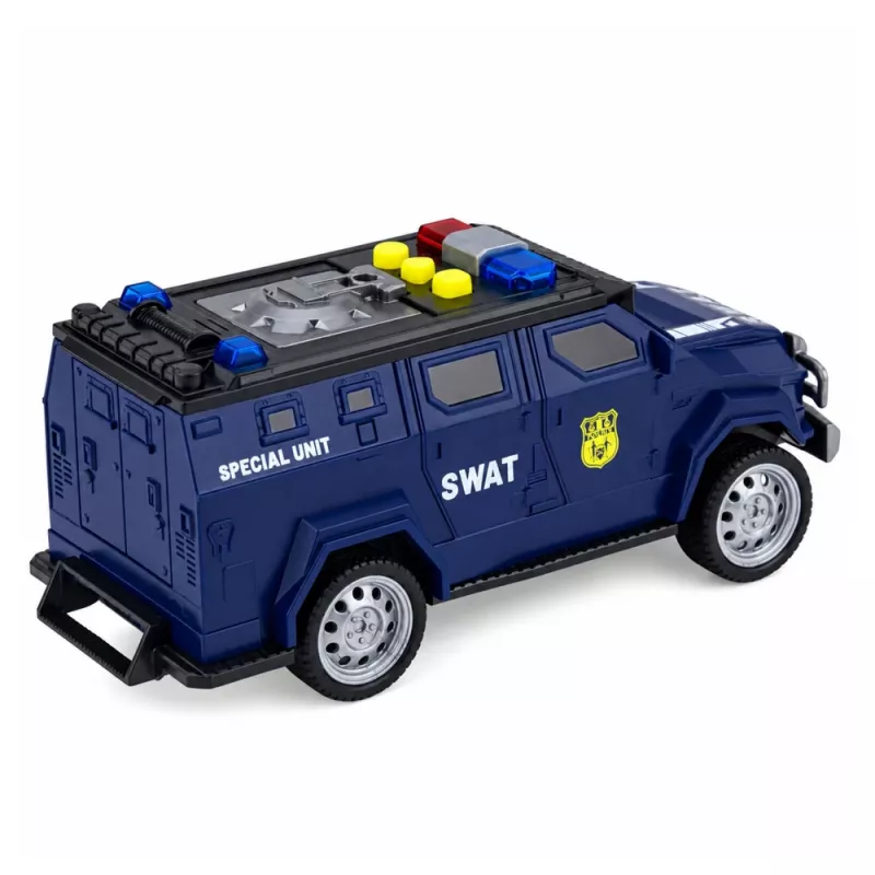 LEAN TOYS SWAT Spezialeinheit Polizeiauto 1:32 Maßstab mit Lichtern, Geräuschen und Rückzieher-Aktion - Marineblau