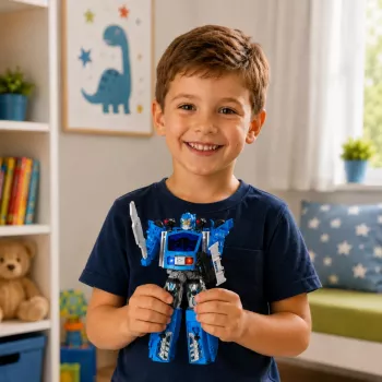 LEAN TOYS Auto-Roboter 2in1 Polizeiauto-Launcher Mini-Roboter Lichter Geräusche