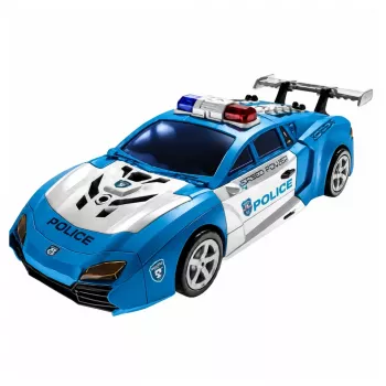 LEAN TOYS Auto-Roboter 2in1 Polizeiauto-Launcher Mini-Roboter Lichter Geräusche