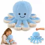 LEAN TOYS Plüsch-Oktopus Kuscheltier mit elastischen Tentakeln Blau 50 cm