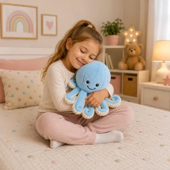 LEAN TOYS Plüsch-Oktopus Kuscheltier mit elastischen Tentakeln Blau 50 cm