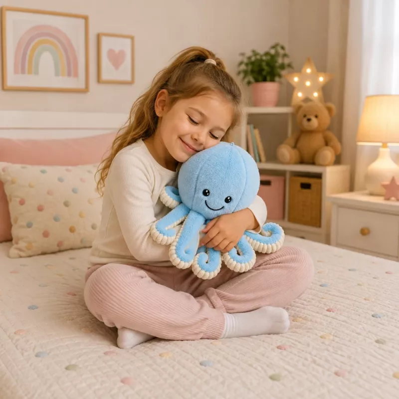 LEAN TOYS Plüsch-Oktopus Kuscheltier mit elastischen Tentakeln Blau 50 cm