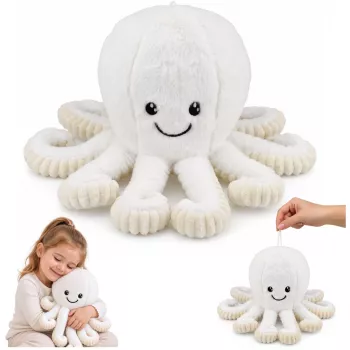 LEAN TOYS Plüsch-Oktopus mit elastischen Tentakeln, Weiß, 50 cm