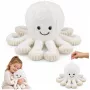 LEAN TOYS Plüsch-Oktopus mit elastischen Tentakeln, Weiß, 50 cm