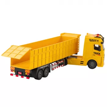 LEAN TOYS Transport-LKW mit hebebarem Anhänger, Licht und Sound, Gelb
