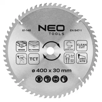 NEO TOOLS Kreissägeblatt, hartmetallbestückt, 400 x 30 mm, 60 Zähne