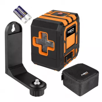 NEO TOOLS 75-142 Kreuzlinienlaser, 20 m Reichweite, roter Strahl, selbstnivellierend, IP54, mit Magnet-Halter und Koffer