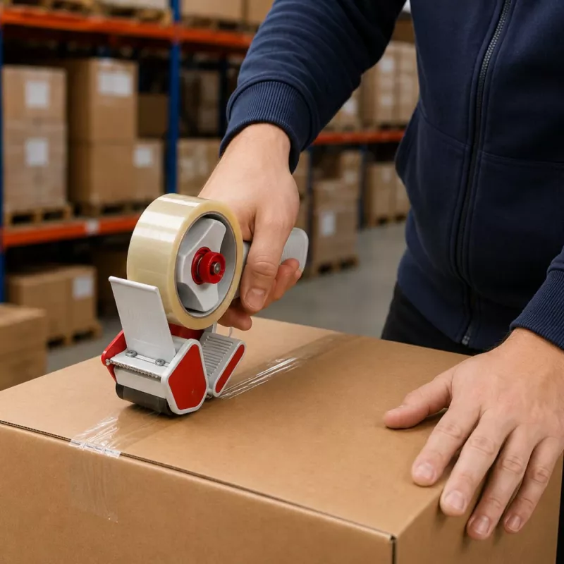 LEAN Manueller Packband-Abroller mit Spanner, Breite 50 mm, Rot und Schwarz