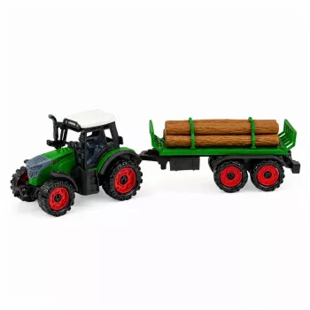 LEAN TOYS Landwirtschaftlicher Traktor mit Holztransporter, Rückziehmotor, Ballen, 35 cm
