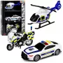 LEAN TOYS Polizei-Set Hubschrauber Motorrad Polizeiauto Lichter Geräusche 1:32