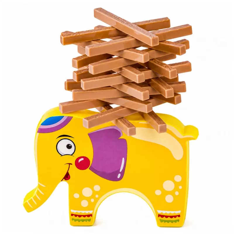 LEAN TOYS Geschicklichkeitsspiel Balancierender Elefant Turm aus Blöcken bauen Elefant 61 Teile