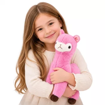 LEAN TOYS Plüsch-Alpaka-Lama Kuscheltier Stofftier weiches Fell Pink 38 cm