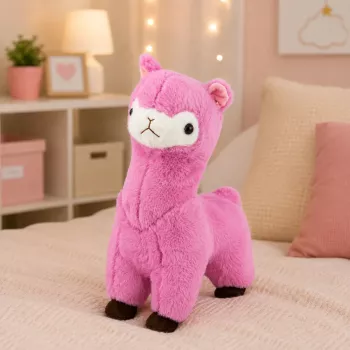 LEAN TOYS Plüsch-Alpaka-Lama Kuscheltier Stofftier weiches Fell Pink 38 cm