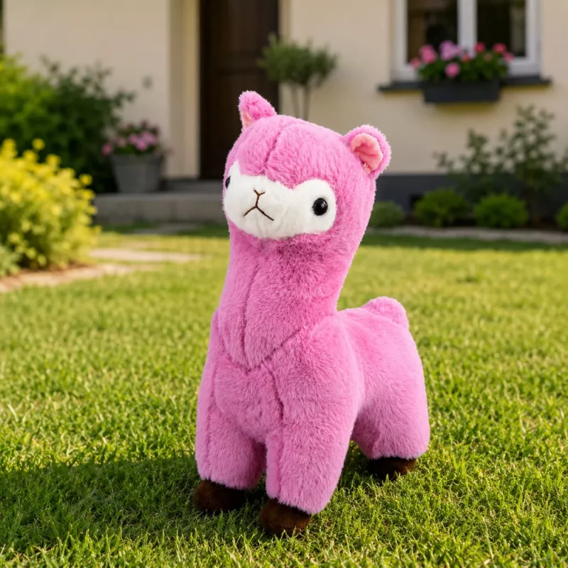 LEAN TOYS Plüsch-Alpaka-Lama Kuscheltier Stofftier weiches Fell Pink 38 cm