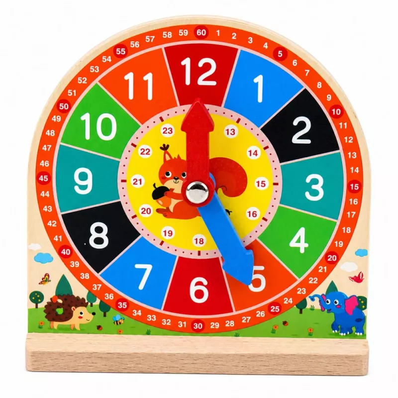 LEAN TOYS Lernuhr aus Holz zum Erlernen der Uhrzeit mit beweglichen Zeigern und Karten, 55 Teile