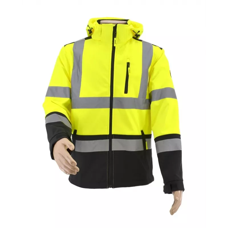 AWTOOLS Softshell-Jacke T3 mit hoher Sichtbarkeit, reflektierend, Schwarz, Größe S