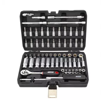 AWTOOLS 63-teiliger 1/4 Zoll Steckschlüsselsatz BLACK LINE mit Ratsche, Bits und Koffer