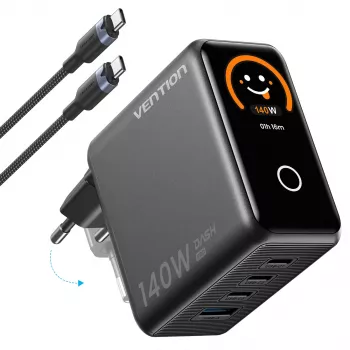 Vention 140W GaN-Ladegerät mit 1x USB-A, 3x USB-C und USB-C auf USB-C Kabel 1m
