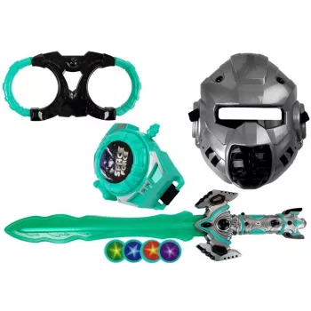 LEAN TOYS Space Knight Rollenspiel-Set mit Lichtschwert, Maske und Handschellen