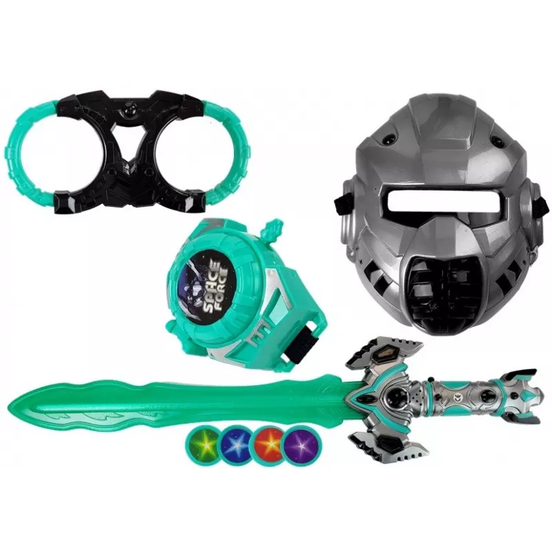 LEAN TOYS Space Knight Rollenspiel-Set mit Lichtschwert, Maske und Handschellen