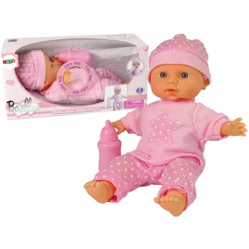 LEAN TOYS Sweet Baby Puppe Rosa Flasche Geräusche Interaktive 30cm Babypuppe mit Fläschchen