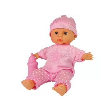 LEAN TOYS Sweet Baby Puppe Rosa Flasche Geräusche Interaktive 30cm Babypuppe mit Fläschchen