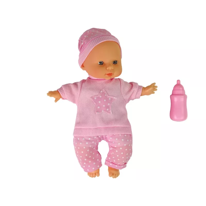 LEAN TOYS Sweet Baby Puppe Rosa Flasche Geräusche Interaktive 30cm Babypuppe mit Fläschchen