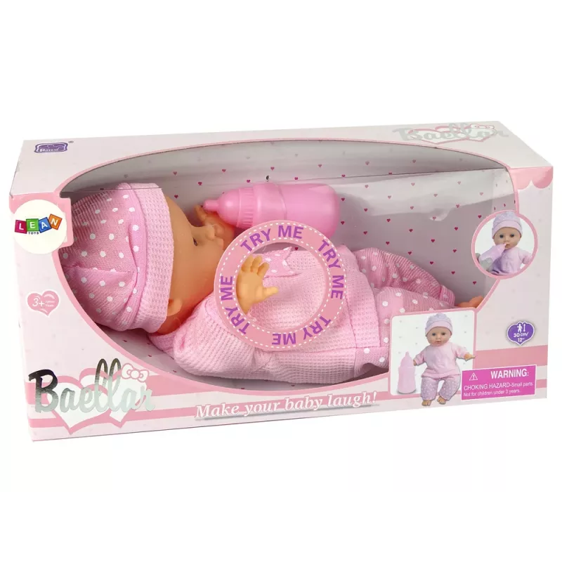 LEAN TOYS Sweet Baby Puppe Rosa Flasche Geräusche Interaktive 30cm Babypuppe mit Fläschchen