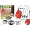 LEAN TOYS 6722 Edelstahl Töpfe und Pfannen Set für Kinder, 23-teiliges Spielküchengeschirr mit Utensilien und Spielzeugessen, Silber