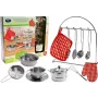 LEAN TOYS 6722 Edelstahl Töpfe und Pfannen Set für Kinder, 23-teiliges Spielküchengeschirr mit Utensilien und Spielzeugessen, Silber