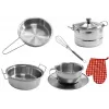 LEAN TOYS 6722 Edelstahl Töpfe und Pfannen Set für Kinder, 23-teiliges Spielküchengeschirr mit Utensilien und Spielzeugessen, Silber