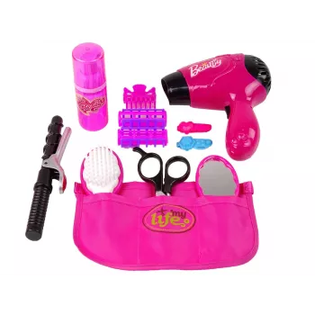 LEAN TOYS Beauty-Friseurset Haartrockner Lockenstab Pink 15-teiliges Rollenspiel-Set für Kinder ab 3 Jahren