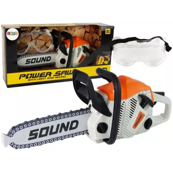 LEAN TOYS Kettensäge mit beweglicher Kette + Schutzbrille, realistisches Aussehen und Geräusche