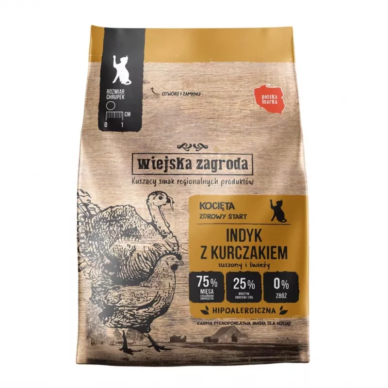 Wiejska Zagroda Trockenfutter für Katzen Truthahn & Huhn Kätzchen 400g