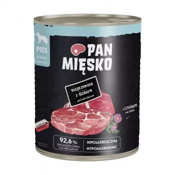 PAN MIĘSKO Schweinefleisch mit Wildschwein Nassfutter für Hunde 800g – Getreidefreie Pastete für ausgewachsene Hunde